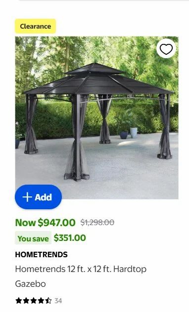 Walmart: Hometrends 12 ft. x 12 ft. Hardtop Gazebo $649 (reg. $1298)