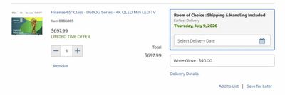 Costco: Hisense 65" U68QG Series - 4K QLED Mini LED TV 144Hz - $697.99