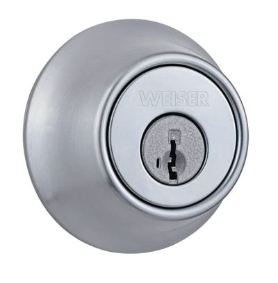 Weiser Elements Satin Chrome Round Deadbolt Lock, ANSI/BHMA Grade 3 Certified Front Door Lock, Kick Proof, Bump Proof & Anti-theft Exterior Door Lock with Key, Traditional Door Locks for Entry Door