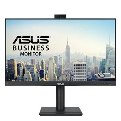 ASUS 24” 1080P Video Conferencing Monitor (BE249QFK) - IPS, 100Hz, Frameless, Full HD Webcam, Mic Array, Speakers, Height Adjustable, Ergonomic Design, Eye Care, Wall Mountable, 3 yr Warranty