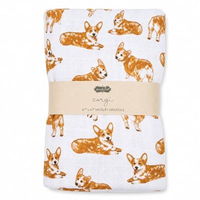 Mud Pie Baby Dog Breed Swaddle Blanket, Corgi, 47" x 47"