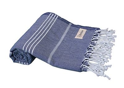Bersuse 100% Cotton - Anatolia Turkish Towel - Peshtemal Bath Beach Towel - Classic Striped - Oeko-TEX - 37 x 70 Inches, Dark Blue