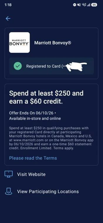 American Express Marriott Hotels $60 off $250 spend YMMV