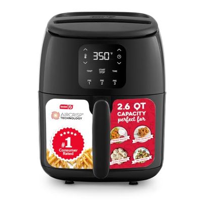 DASH Tasti-Crisp™ Electric Air Fryer Oven, 2.6 Qt., Black – Compact Air Fryer for Healthier Food in Minutes, Ideal for Small Spaces - Auto Shut Off, Digital, 1000-Watt