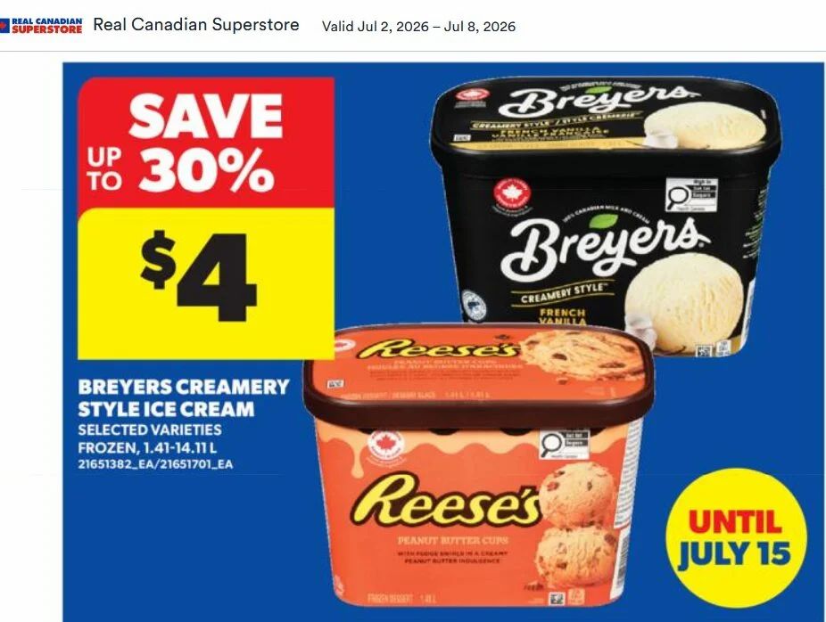 Mutiple: Breyers Creamery Style Ice Cream 1.41L $2.00 (with printed coupon)