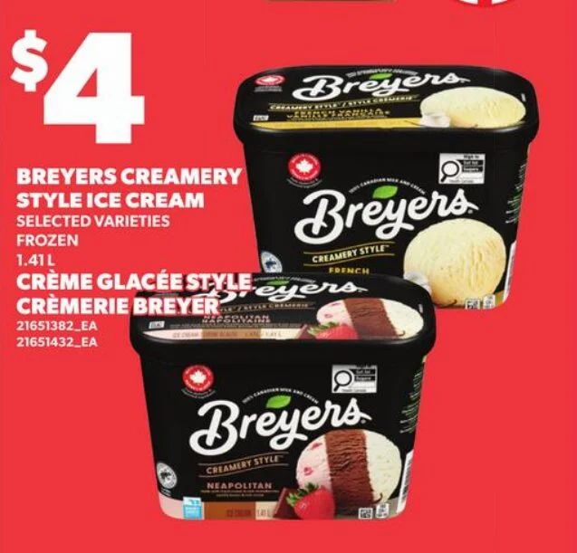Mutiple: Breyers Creamery Style Ice Cream 1.41L $2.00 (with printed coupon)