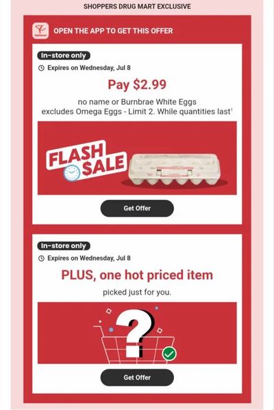 Shoppers Drug Mart: Flash offer $2.99 (member price) dozen eggs Tuesday July 7-8