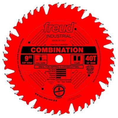 Freud LU84R009 9-Inch 40 Tooth ATBF Combination Saw Blade with 5/8-Inch Arbor and PermaShield Coating