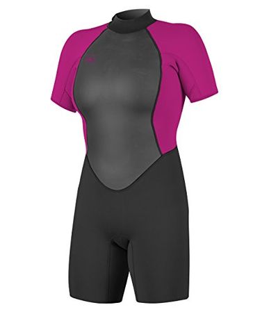 O'Neill Women's Reactor-2 2mm Back Zip Short Sleeve Spring Wetsuit, Black/Berry, 8