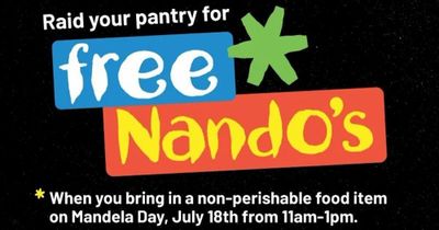 Nando's: AB, BC, ON - Free 1/4 Chicken @ Nando's w/ Non-Perishable Food Item Donation for Mandela's Day Dash, Jul. 18