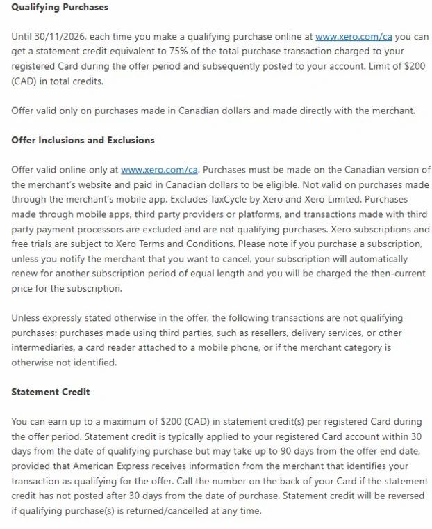 American Express: Get 75% of total Xero purchases up to $200 ; Xero is an accounting software