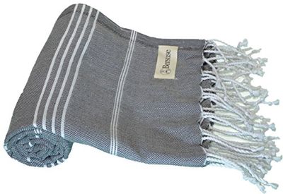 Bersuse 100% Cotton - Anatolia Turkish Towel - Peshtemal Bath Beach Towel - Classic Striped - Oeko-TEX - 37 x 70 Inches, Anthracite