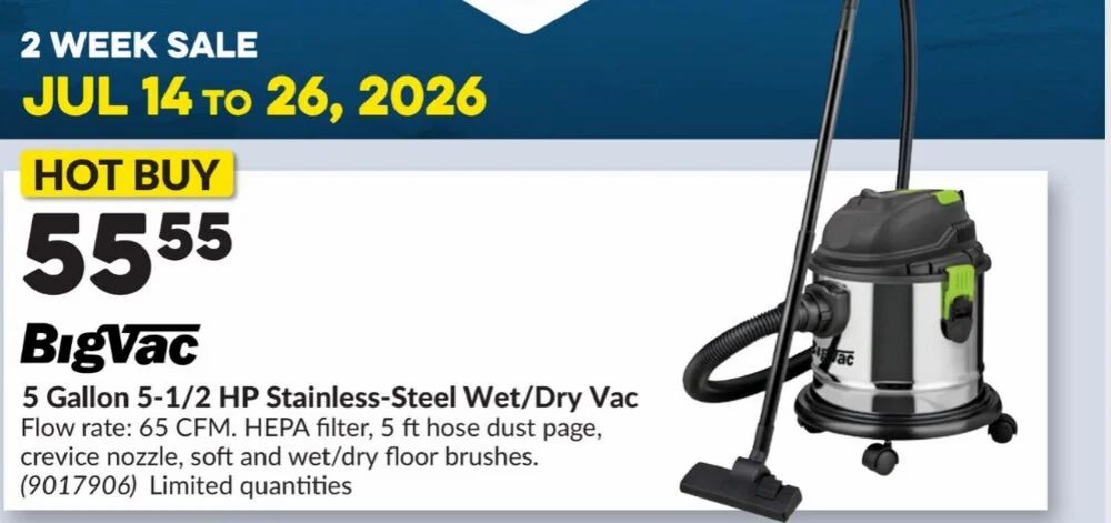 Princess Auto: 1 Gallon Spot Sprayer $7.77 (reg. $19.99) and 5 Gallon 5-1/2 HP Stainless-Steel Wet/Dry Vac $55.55 (July 14 - 26)