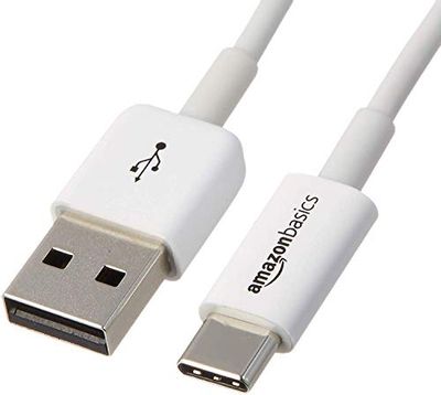Amazon Basics Fast Charging USB-C to USB-A 2.0 Cable, 480Mbps Speed, USB-IF Certified, for Apple iPhone 15, iPad, Samsung Galaxy, Tablets, Laptops, 6 Feet, White