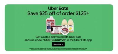 Costco: $25 off order of $125+ via Uber Eats