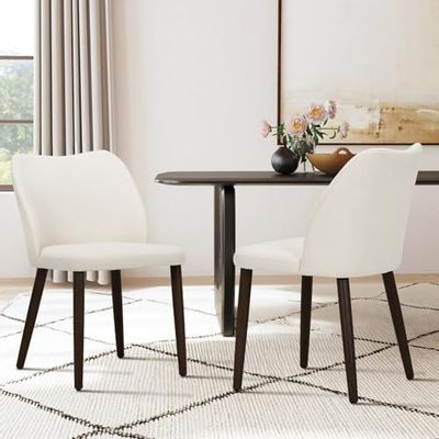 COLAMY Upholstered Dining Chairs Set of 2, Modern Fabric Dining Room Kitchen Side Chair with Padded Seat and Wood Legs for Restaurant/Cafe, Beige, Fabric