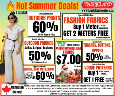 Fabricland (St. Catharines, Welland) Flyer July 9 to 12