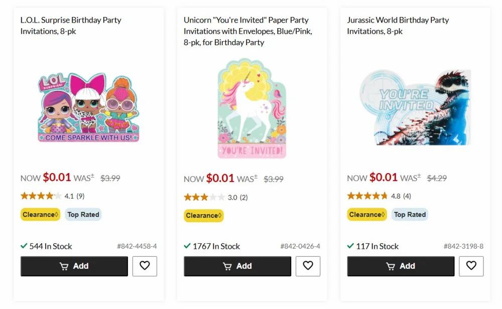 Canadian Tire: L.O.L. Surprise, Jurassic World or Unicorn "You're Invited" 8 pack Invitations $0.01 (reg. $4.29)