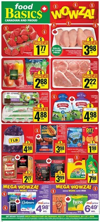 Food Basics ON: Strawberry 1lb $1.77, eggs 18 $4.88, Lactantia 4L $4.98