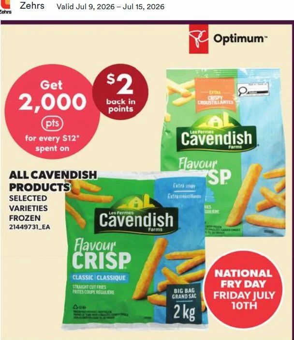 Loblaws: Cavendish Farms Fries, Crinkle Chips 400-750g $3.00 + 2000 PCO Points when you spend $12 (also use coupons)