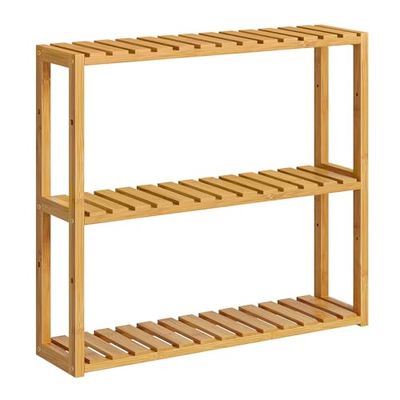 SONGMICS Bamboo Bathroom Shelves, 3-Tier Adjustable Layer Rack, Storage Shelf, Wall Mounted UBCB13Y