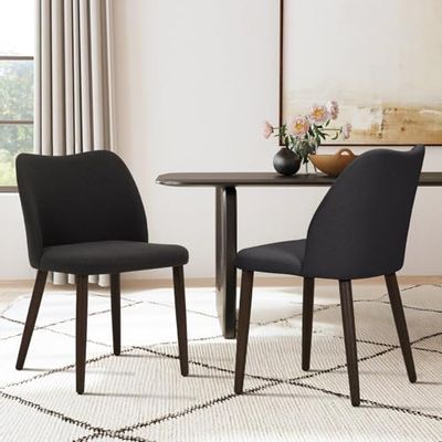COLAMY Upholstered Dining Chairs Set of 2, Modern Fabric Dining Room Kitchen Side Chair with Padded Seat and Wood Legs for Restaurant/Cafe, Dark Grey, Fabric