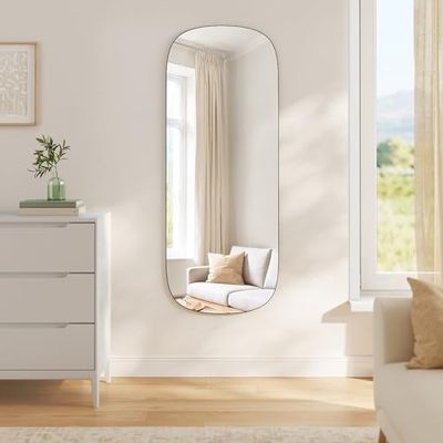 SONGMICS Mirror, Arched Wall Mirror Full Length, Mirror for Wall Door, Frameless Glass Mirror Decor, Black ULFM010B01