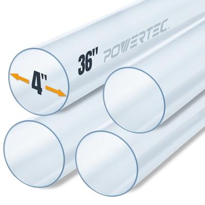 POWERTEC 70272-P4 Clear PVC Pipe 4" x 36" Long, 4PK, Rigid Plastic Tubing for Dust Collection Hose & Fittings