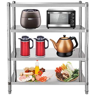 Happybuy Stainless Steel Shelving 47x18.5x60 Inch 4 Tier Stainless Steel Shelving Unit Shelving Units and Storage Heavy Duty Shelf for Kitchen Commercial Office Garage Storage 330lb Per Shelf