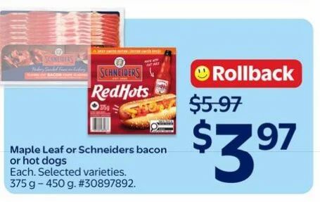 Fresh Co $1.96 Schneiders Bacon 375g after Scene Points PM Walmart