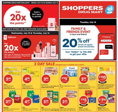 Shoppers Drug Mart Canada: 20x The PC Points July 10th – 13th + 2 Day Sale + More