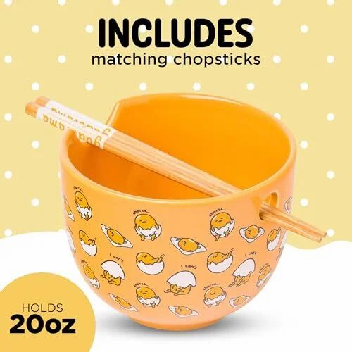 Amazon.ca: Silver Buffalo Hello Kitty Gudetama Ceramic Ramen Bowl w/ Chopsticks - $51.99 | Buy 3 Save 5%
