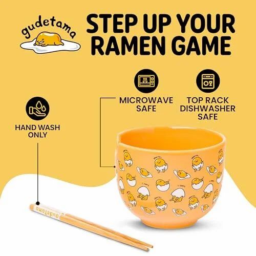 Amazon.ca: Silver Buffalo Hello Kitty Gudetama Ceramic Ramen Bowl w/ Chopsticks - $51.99 | Buy 3 Save 5%