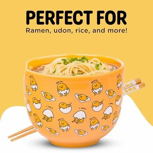 Amazon.ca: Silver Buffalo Hello Kitty Gudetama Ceramic Ramen Bowl w/ Chopsticks - $51.99 | Buy 3 Save 5%