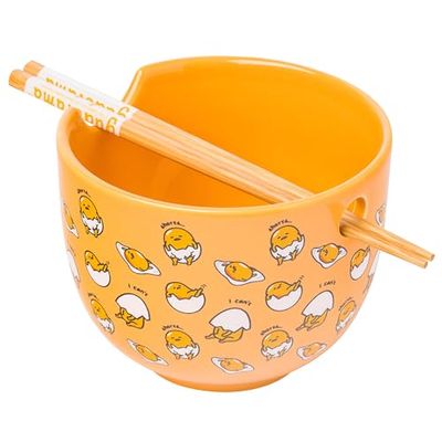 Silver Buffalo Hello Kitty Gudetama Ceramic Ramen Bowl w/ Chopsticks - | Buy 3 Save 5%