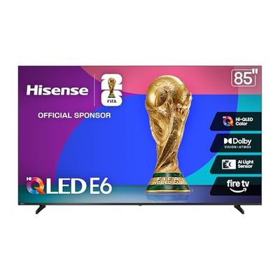 Hisense 85E6SF - 85" E6 Series Hi-QLED 4K UHD Smart Fire TV, AI Light Sensor, Dolby Vision · Atmos, Voice Remote with Alexa, Motion Rate 120, HDR 10+ Adaptive, Game Mode Plus (2026 New Model)