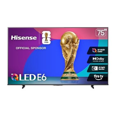 Hisense 75E6SF - 75" E6 Series Hi-QLED 4K UHD Smart Fire TV, AI Light Sensor, Dolby Vision · Atmos, Voice Remote with Alexa, Motion Rate 120, HDR 10+ Adaptive, Game Mode Plus (2026 New Model)