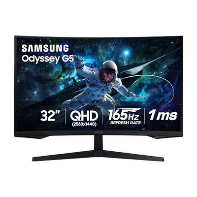 Samsung Odyssey 32 inch Curved Gaming Monitor (2,560 x 1,440) G55C QHD 165 Hz 1 ms, HDR10, FreeSync, Eye Saver Mode, 1000R Curvature