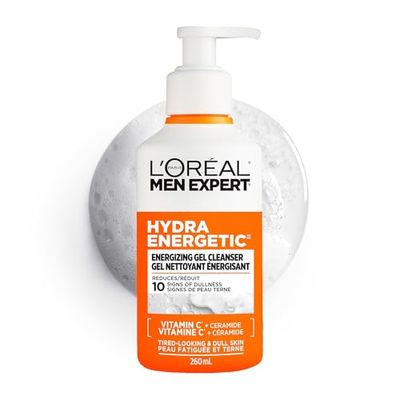 L'Oréal Paris Men Expert Hydra Energetic Energizing Face Wash, Cleanser With Vitamin C And Guarana, Mens Face Wash That Cleanses And Fights Signs Of Fatigue, 260 ml