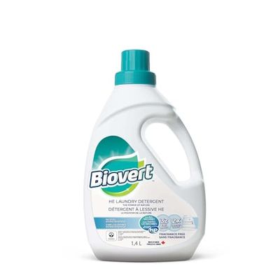 Biovert Laundry Detergent, Biodegradable Formula & ECOLOGO Certified, HE Compatible, Plant-Based Formula, Gentle & Powerful Cleaning, Made in Canada, Fragrance Free, 32 Loads, 1.4 Litres