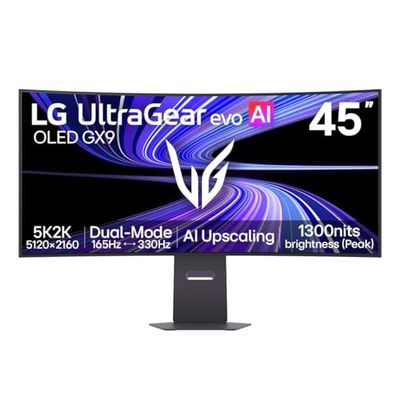 LG Ultragear 45GX950B 45-inch OLED Dual-Mode 5K2K (5120x2160) Gaming Monitor 800R Curved (WUHD 165Hz WFHD 330Hz) 0.03ms DisplayPort USB-C 90W NVIDIA G-SYNC Compatible AMD FreeSync Premium Pro
