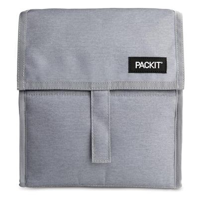 PackIt(R) Freezable Lunch Bag, Gray Fog, Built with EcoFreeze(R) Technology, Foldable, Reusable, Zip and Velcro Closure with Buckle Handle, Designed for Work Lunches and Fresh Lunch On the Go