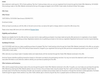 American Express: Amex - Expedia and Hotels.com, get 10% of qualifying purchases as credit ("pay now")
