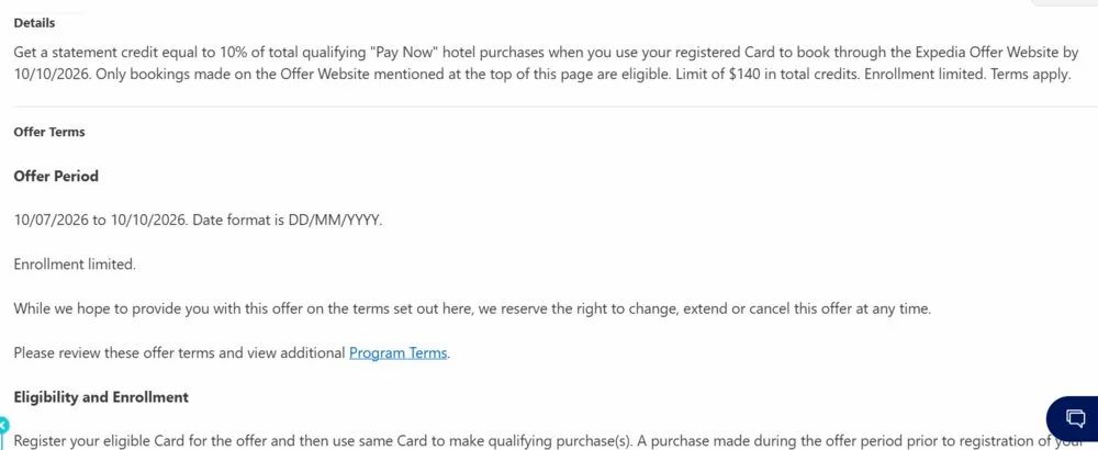 American Express: Amex - Expedia and Hotels.com, get 10% of qualifying purchases as credit ("pay now")