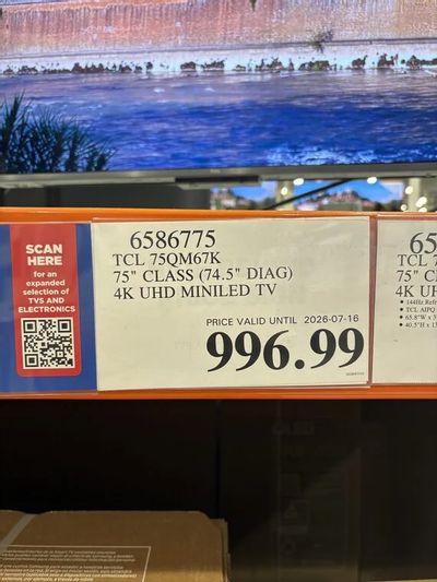 Costco: TCL 75" QM67K. 4K QLED Mini LED TV ($996.99)