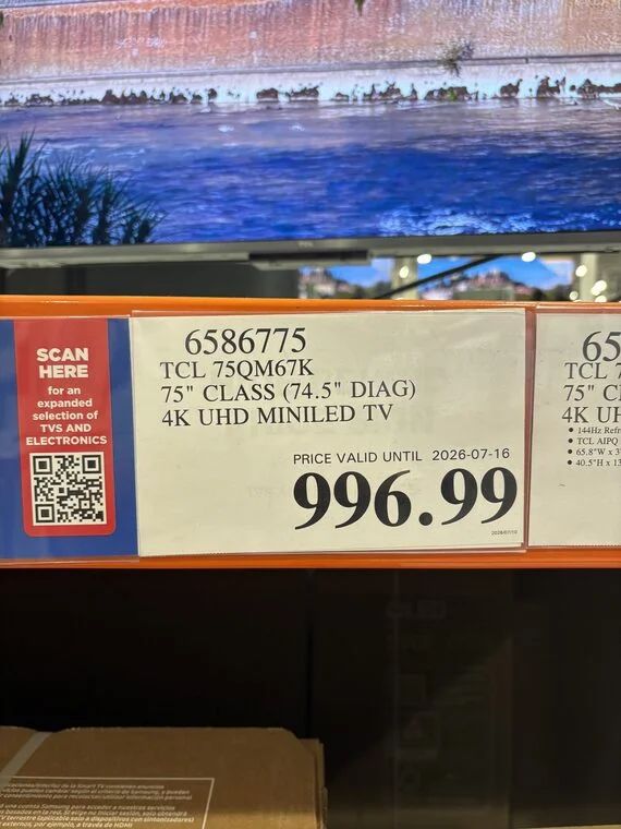 Costco: TCL 75" QM67K. 4K QLED Mini LED TV ($996.99)