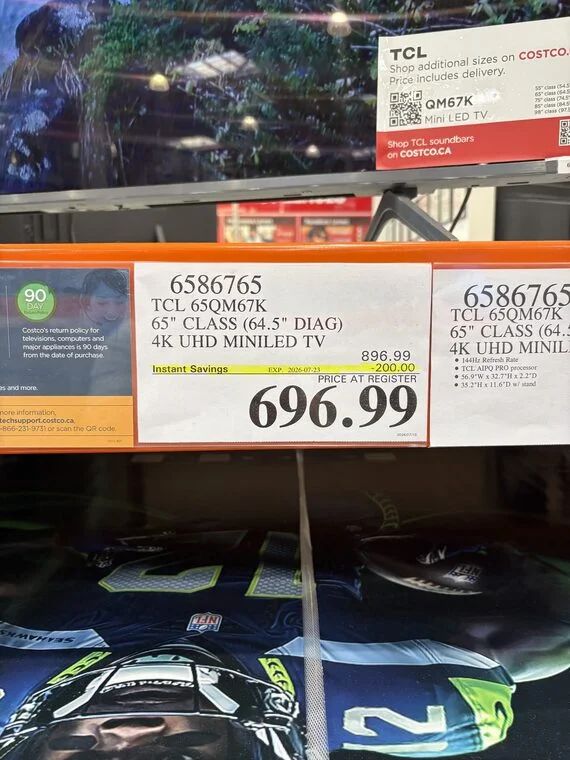 Costco: TCL 75" QM67K. 4K QLED Mini LED TV ($996.99)