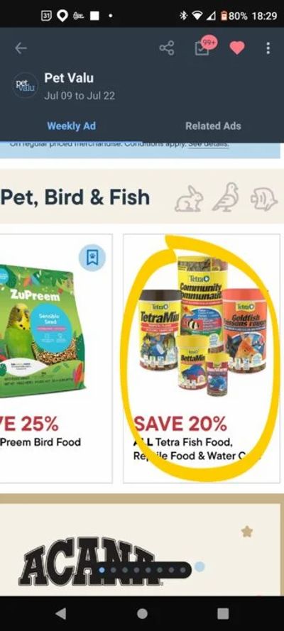 Pet Valu: PetValu: Tetra fish foods 20% off.