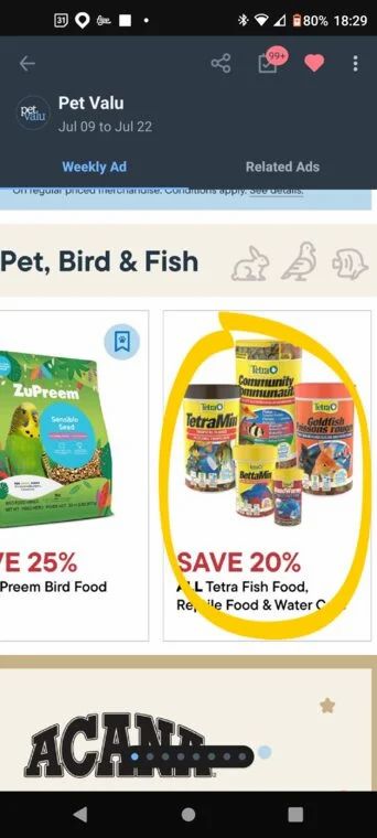 Pet Valu: PetValu: Tetra fish foods 20% off.