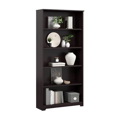 Bush Furniture Cabot Tall 5 Shelf Bookcase | Large Open Bookshelf in Espresso Oak | Sturdy Display Cabinet for Library, Living Room, and Home Office